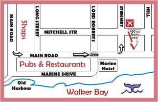 Map of Hermanus directing to The Cottage